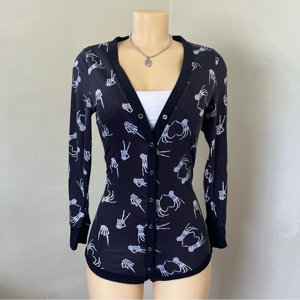 Black Skeleton Button-Up Romper